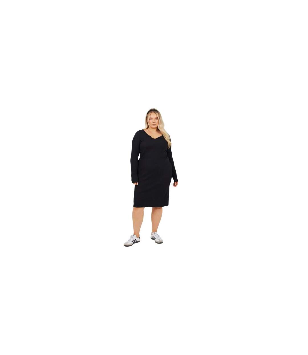 Womens/ladies Notch Neck Midi Dress Black Brave Soul-1