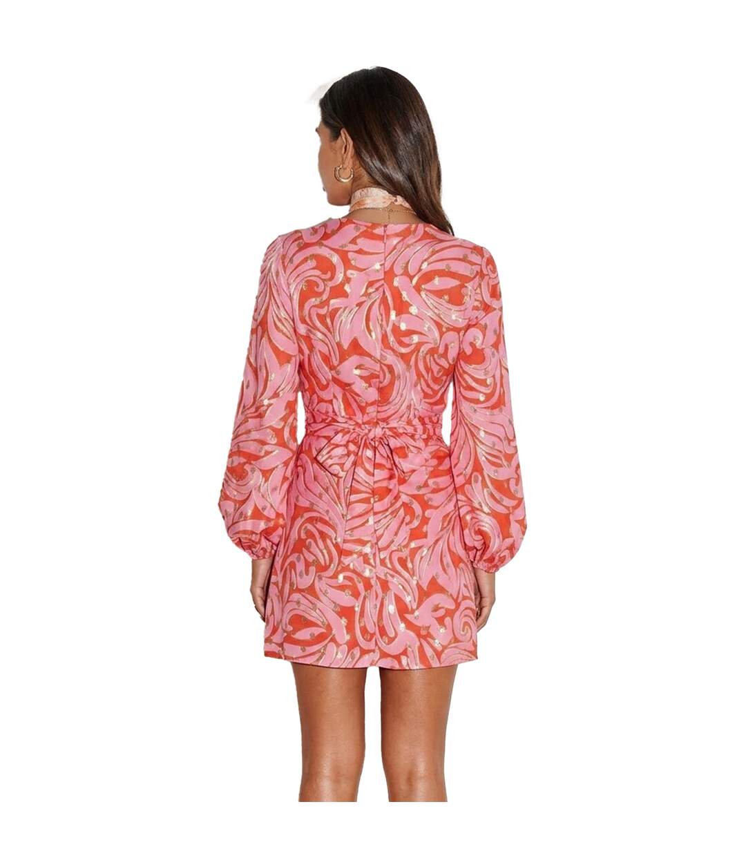 Womens/ladies Vienna Swirl Print Wrap Dress Pink Red Never Fully Dressed-3