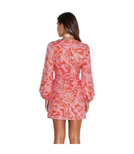 Womens/ladies Vienna Swirl Print Wrap Dress Pink Red Never Fully Dressed