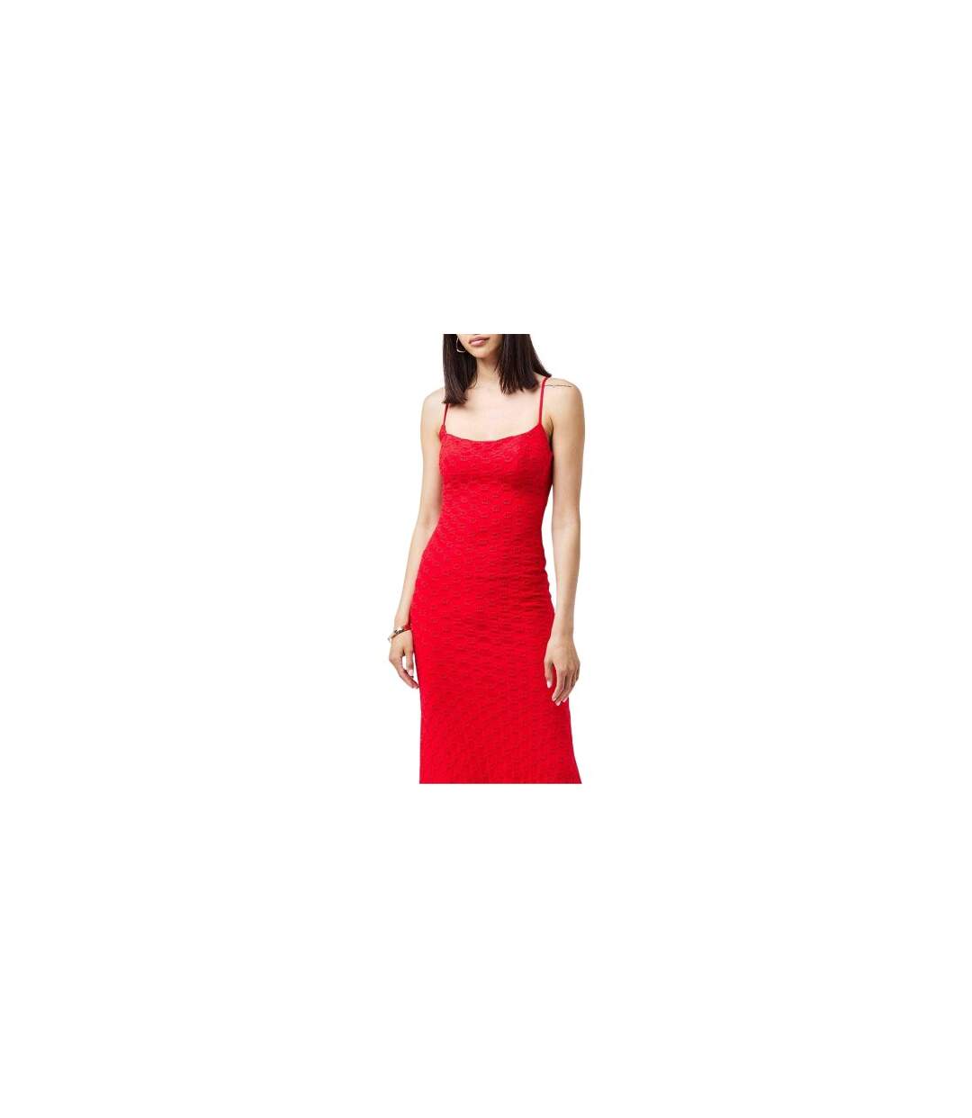Robe Mi-longue Motif/style Maille Adoni Femme Rouge Feu Bardot-1