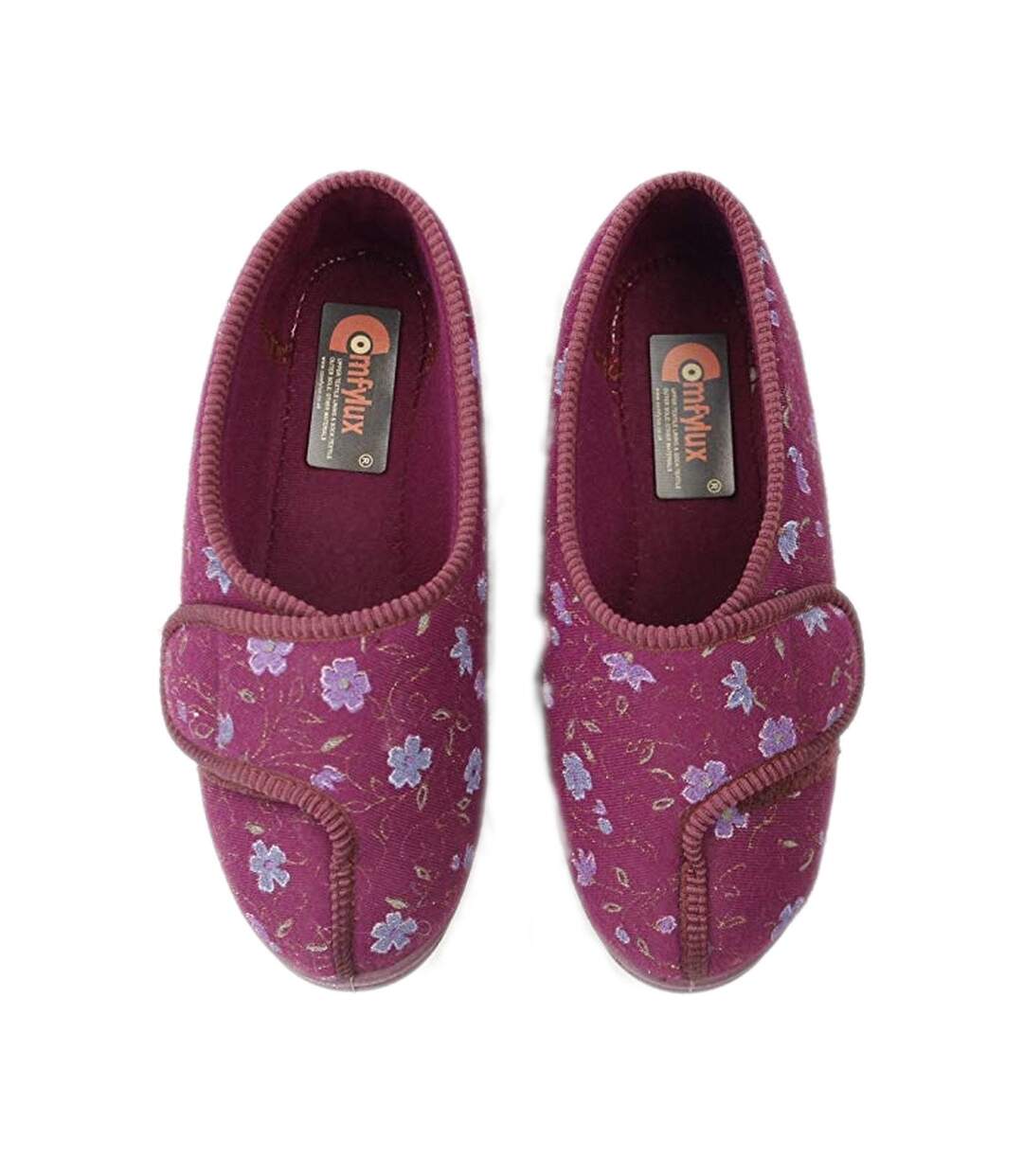 Comfylux Womens/Ladies Davina Floral Superwide Slippers (Wine) - UTDF517