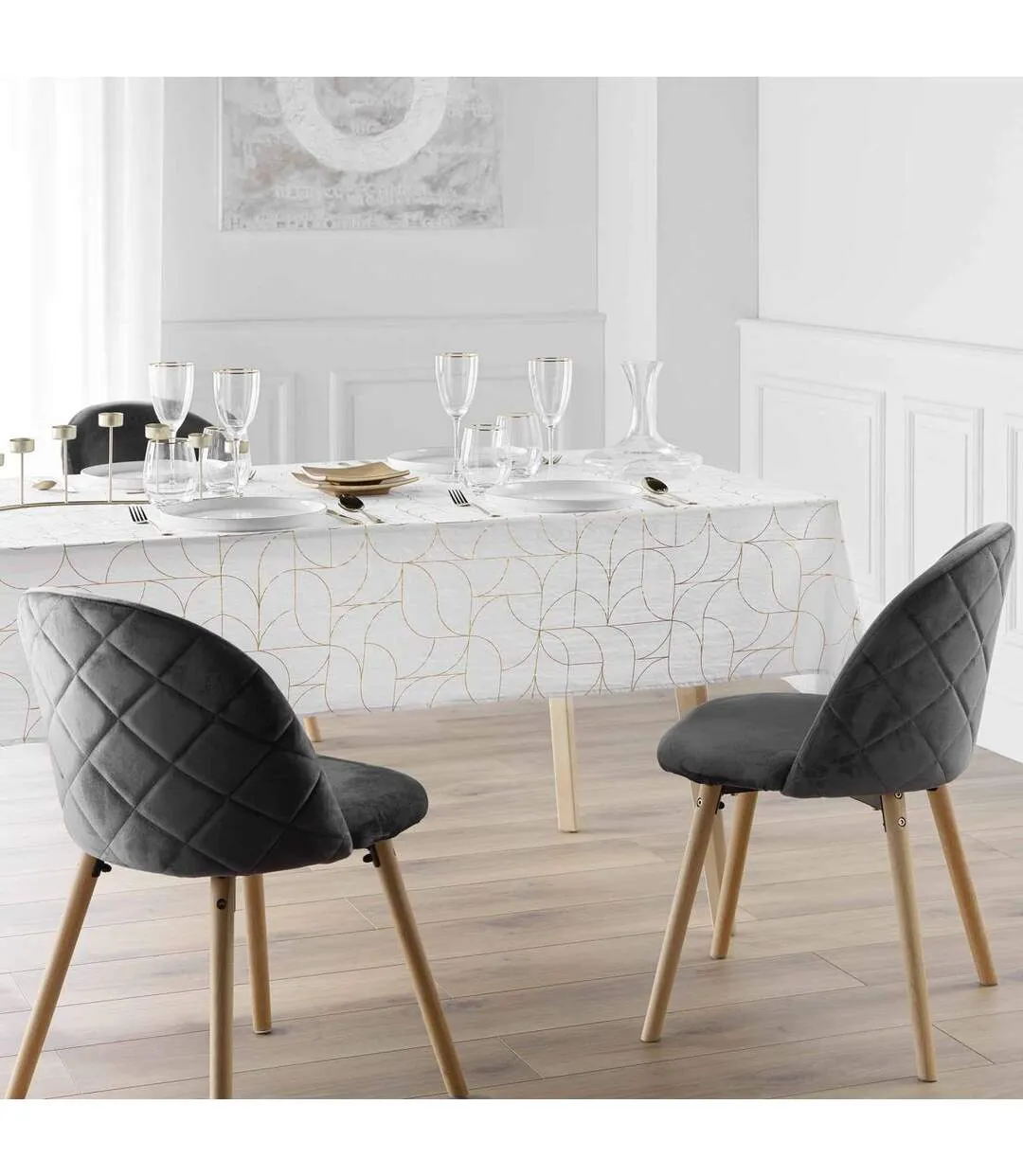 Nappe Antitache Louxor 140x240cm Blanc & Or-4