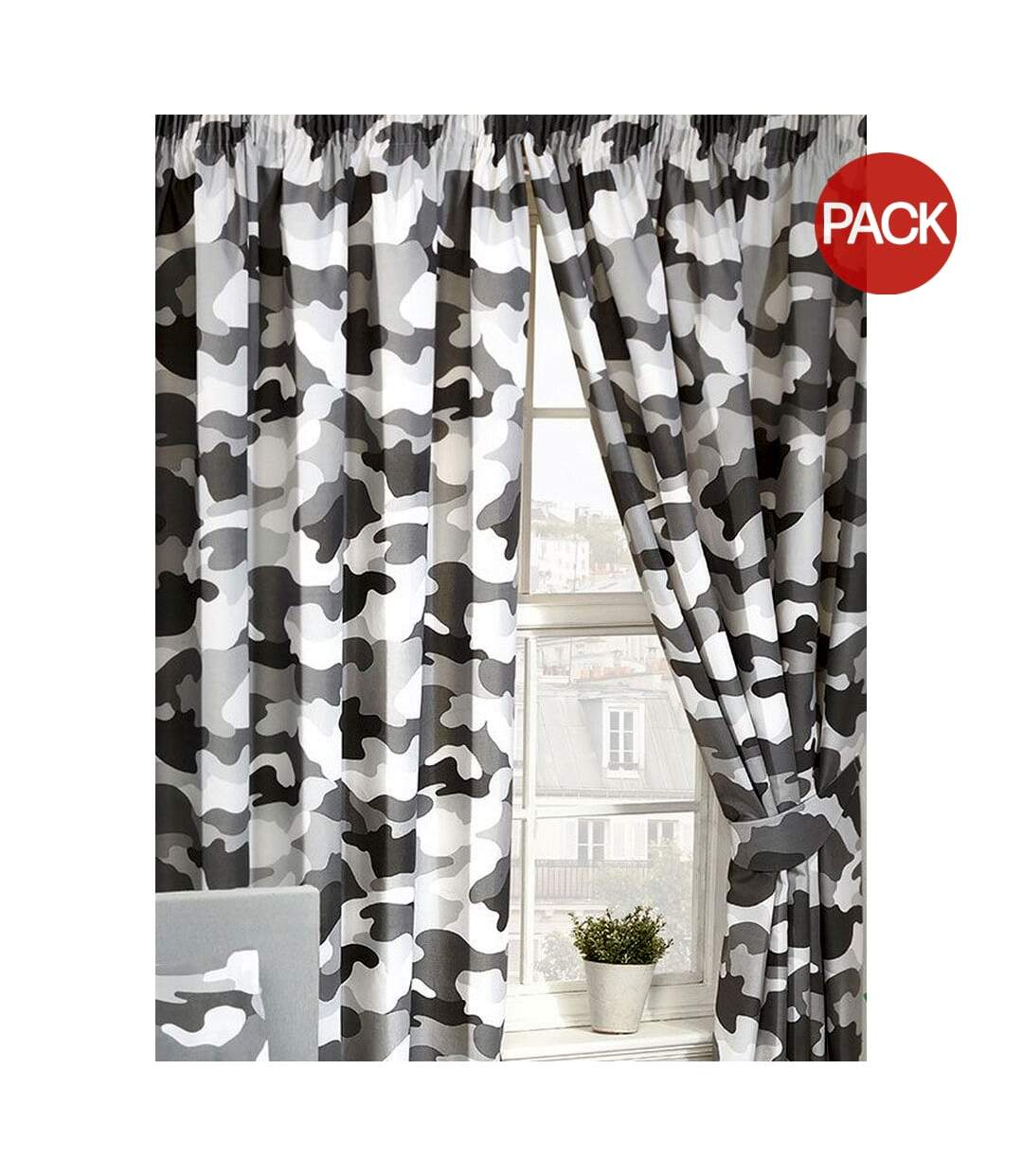 Pack of 2  Army camouflage curtains  54in x 66in grey/white Bedding & Beyond-1