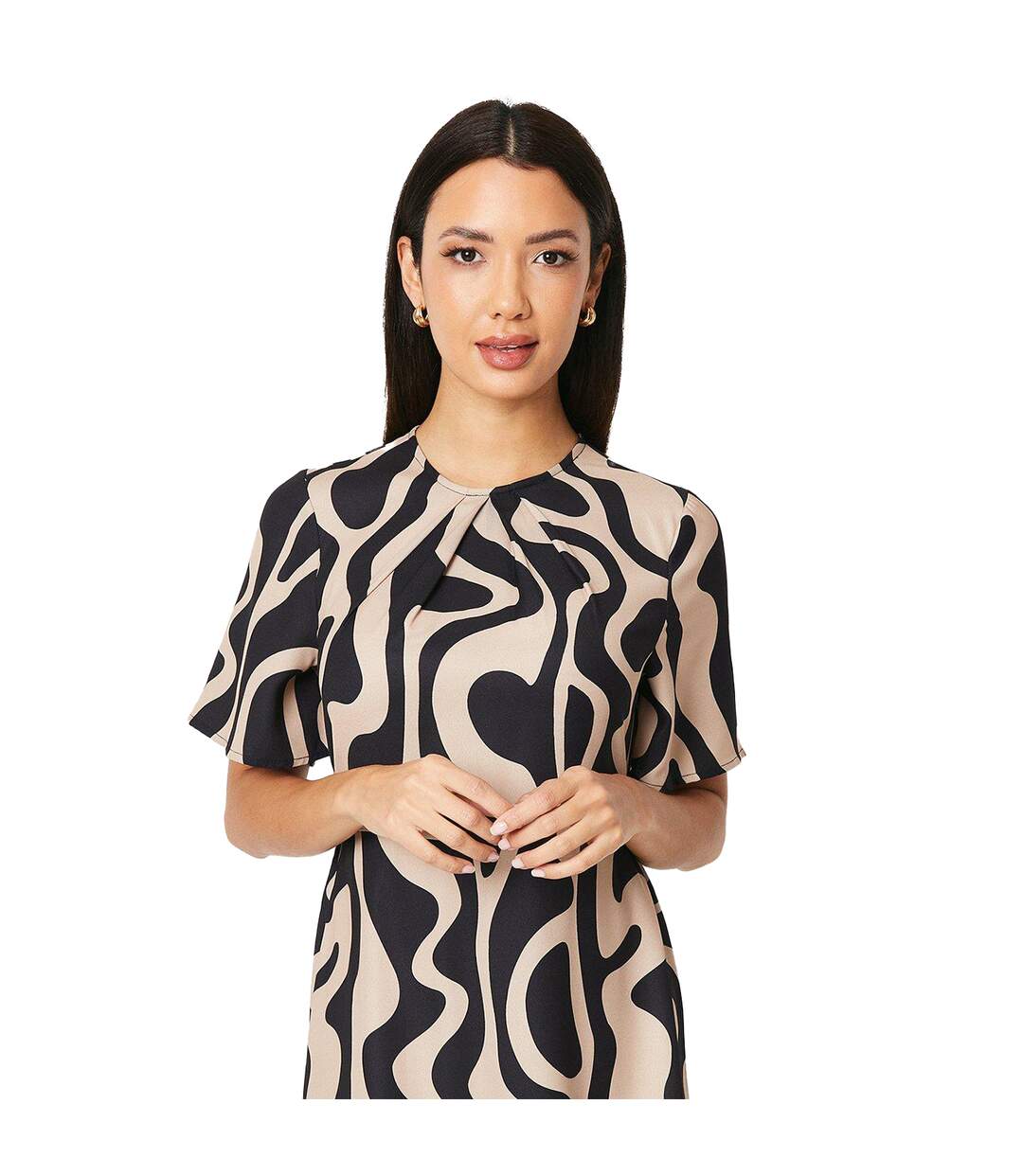 Womens/ladies geometric volume midi dress neutral Principles-4