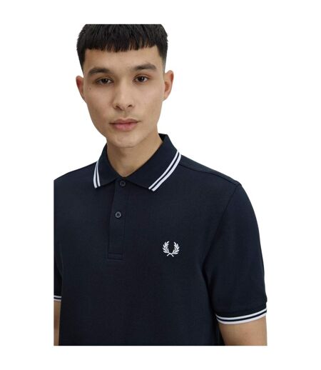 Polo Motif/style Double Pointe Homme Bleu Marine Foncé Fred Perry