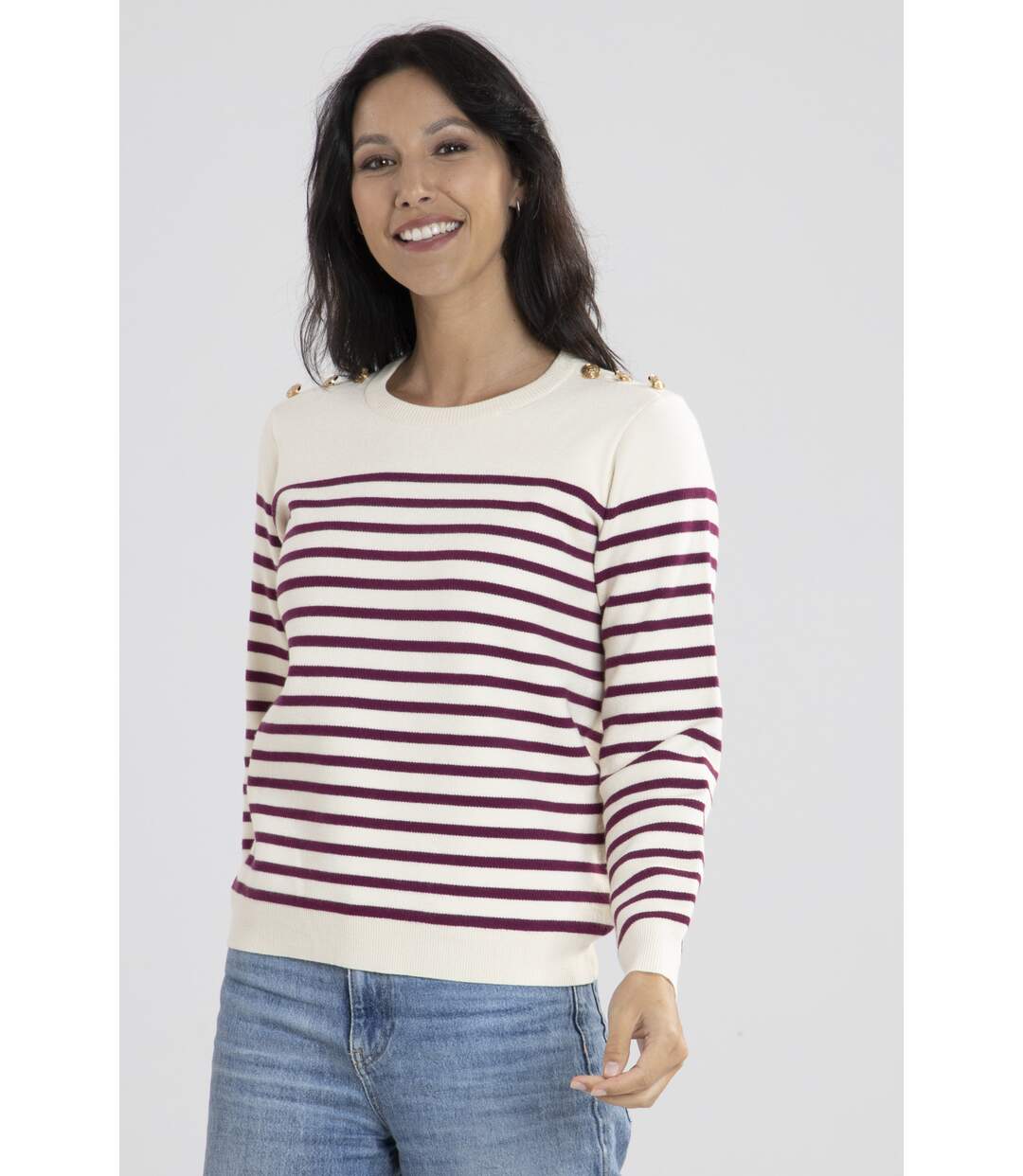 Pull Voile Ecru/Fushia