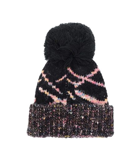 Womens/ladies Diandra Colour Block Knitted Pom Pom Beanie Black Trespass