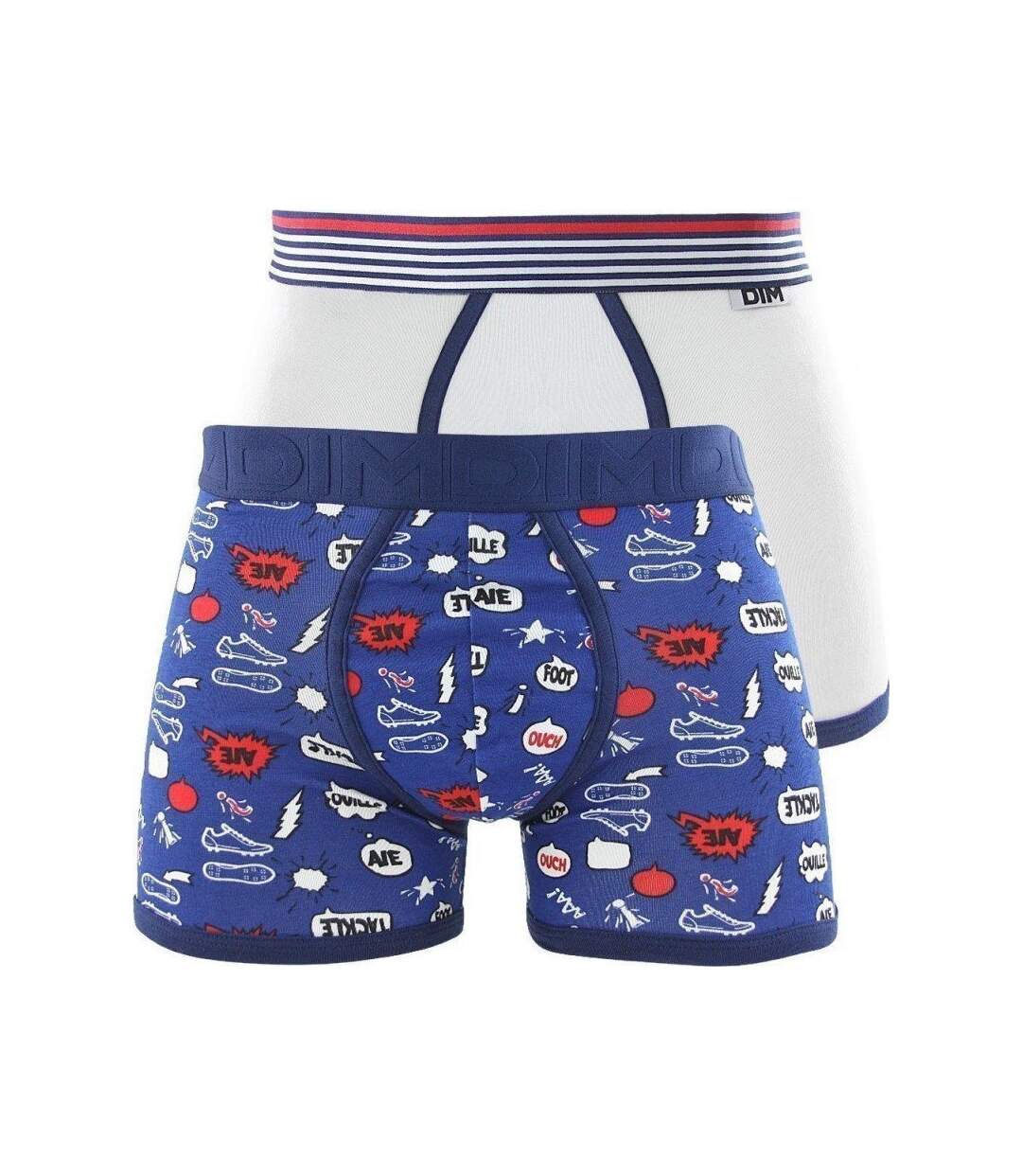 DIM Lot de 2 Boxers Homme Coton CUP Blanc Imprimé BD-1