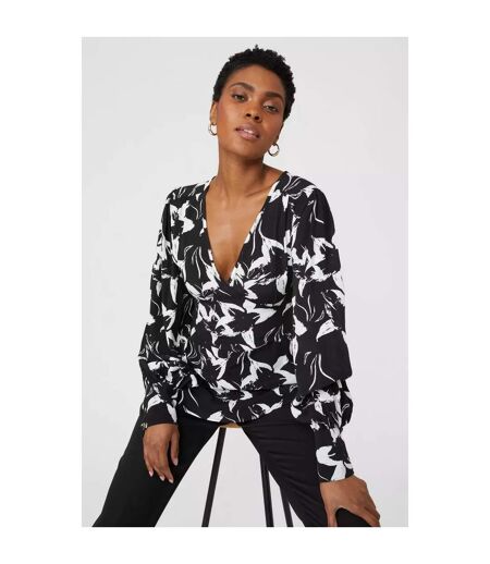 Womens/ladies bodice floral v neck top monochrome Principles