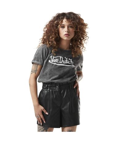 T-shirt femme col rond en acid wash avec logo en coton Kust Vondutch