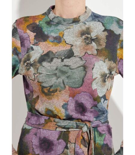 Robe fleurie ceinturée col montant chaude