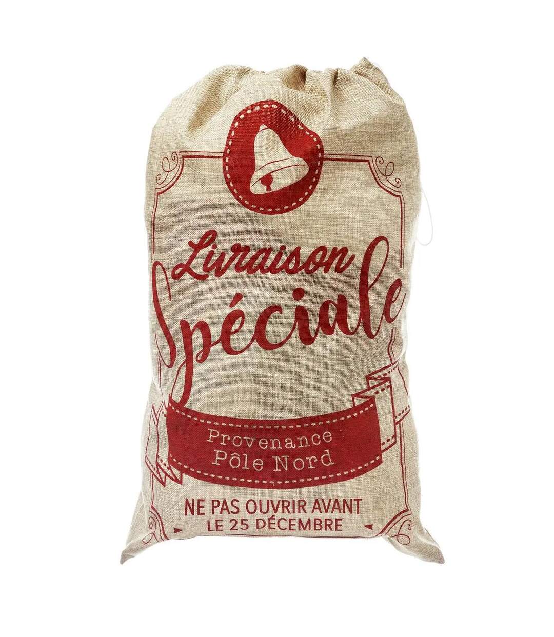 Hotte de Noël Imprimée Jute 70cm Rouge & Naturel-3