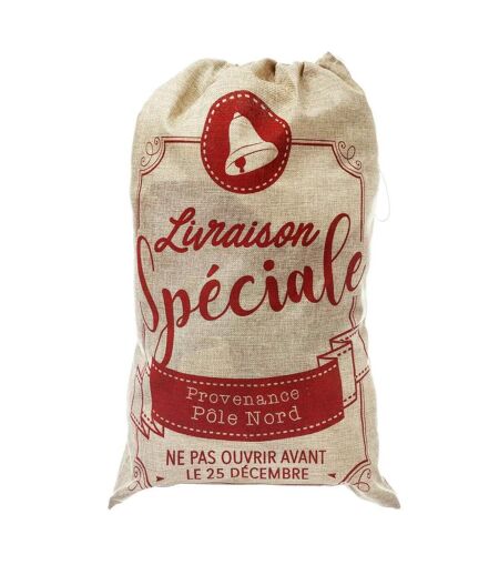 Hotte de Noël Imprimée Jute 70cm Rouge & Naturel