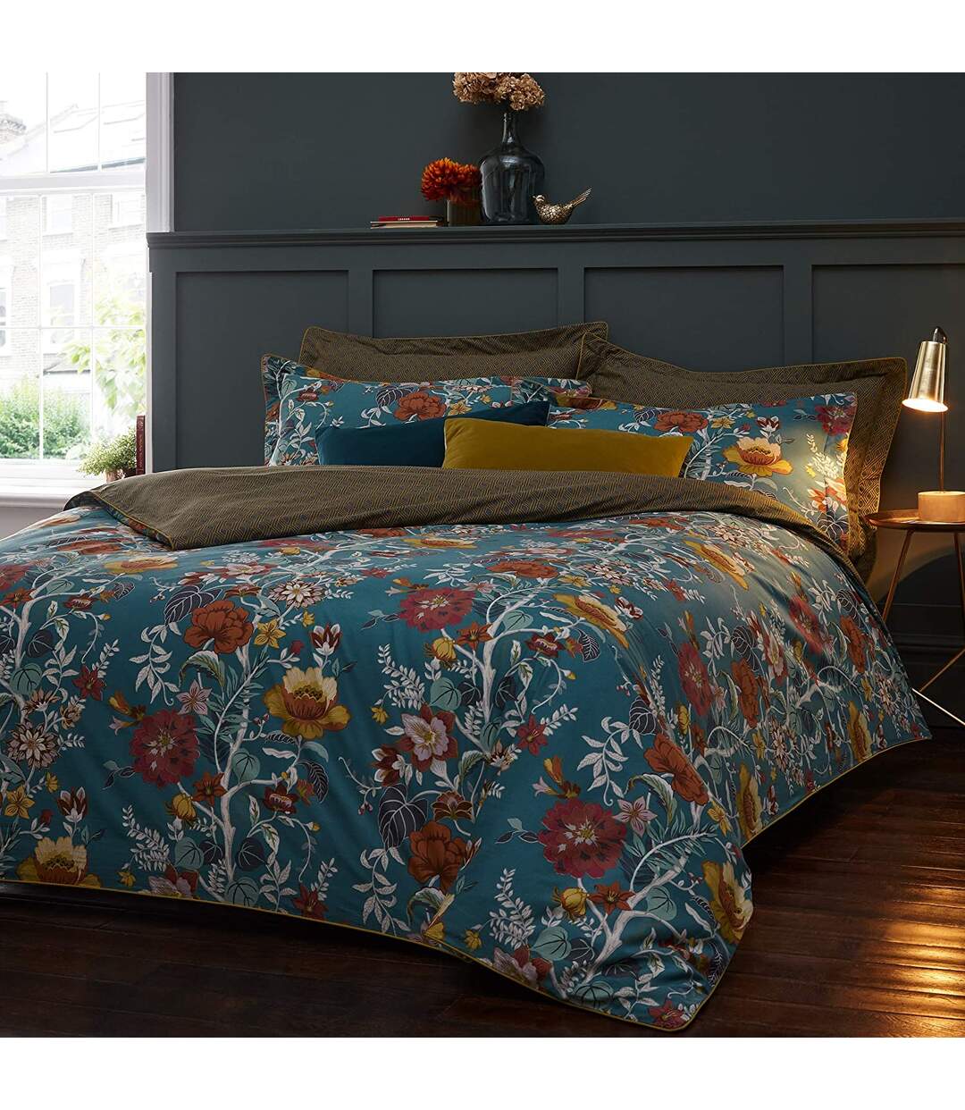 Bloom floral duvet cover set teal Paoletti