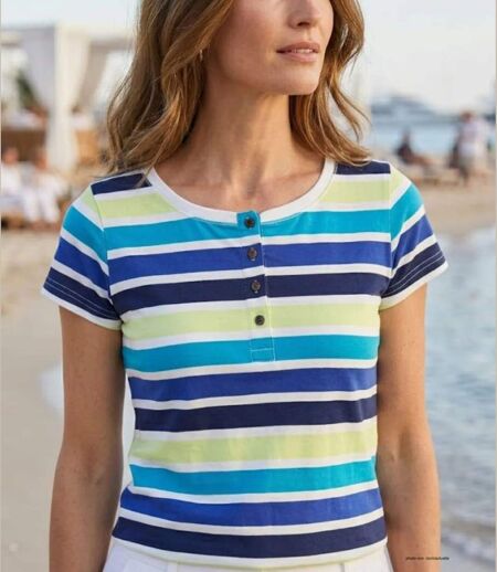 Tee-shirt Mayflower Diwane2 style marinière : le classique boutonné 100% coton