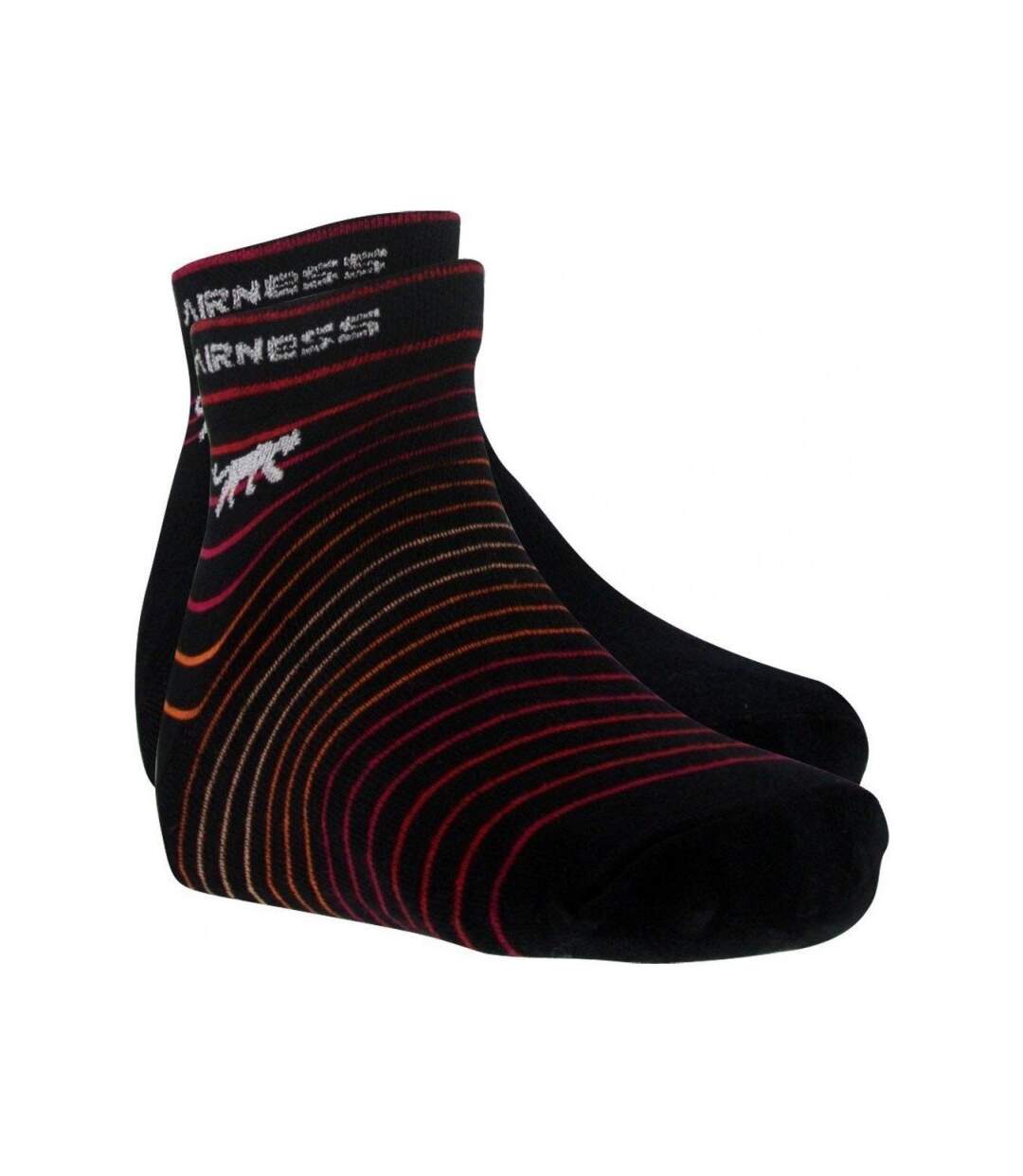 AIRNESS Lot de 2 paires de Mi-chaussettes Femme Coton STRIPES Noir Rayures Rouge-1