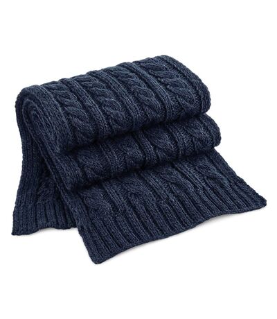 Beechfield Unisex Cable Knit Melange Scarf (Navy) (One Size)