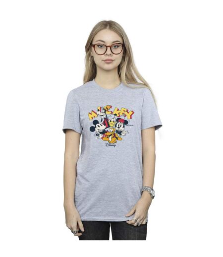 Disney Femme/Ladies Mickey Mouse Group Cotton Boyfriend T-Shirt (Gris sportif) - UTBI38390
