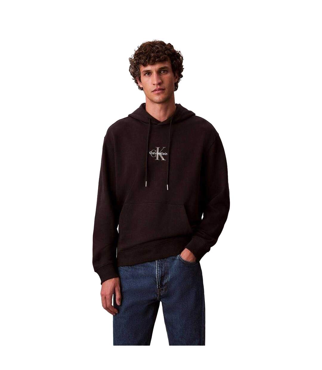 Mens Monogram Long-sleeved Hoodie Black Calvin Klein-1