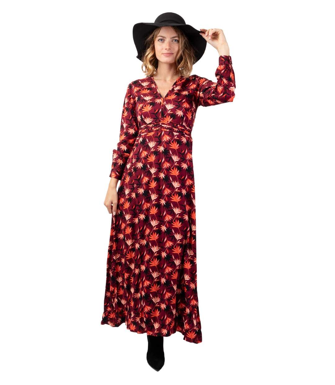 Robe longue fendue en viscose soyeux hiver CALISSA motif bohème Coton Du Monde