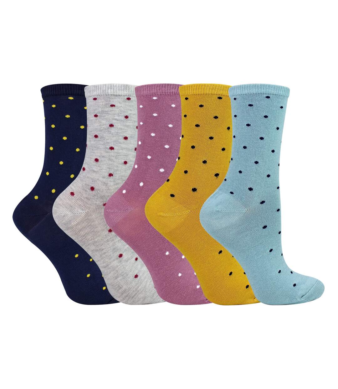 5 Pairs Ladies Multi Spot Socks - Soft Cotton Rich Polka Dot Everyday Socks-2