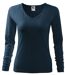 T-shirt col V - Extensible - Manches longues - Femme - MF127 - bleu marine