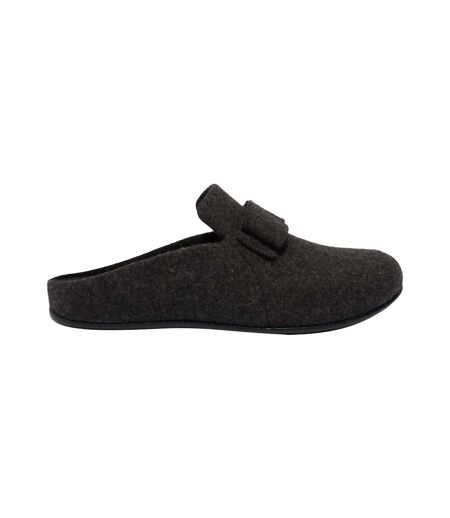 Womens/ladies Chrissie Ii Haus E01 Bow Felt Slippers Black Fit Flop
