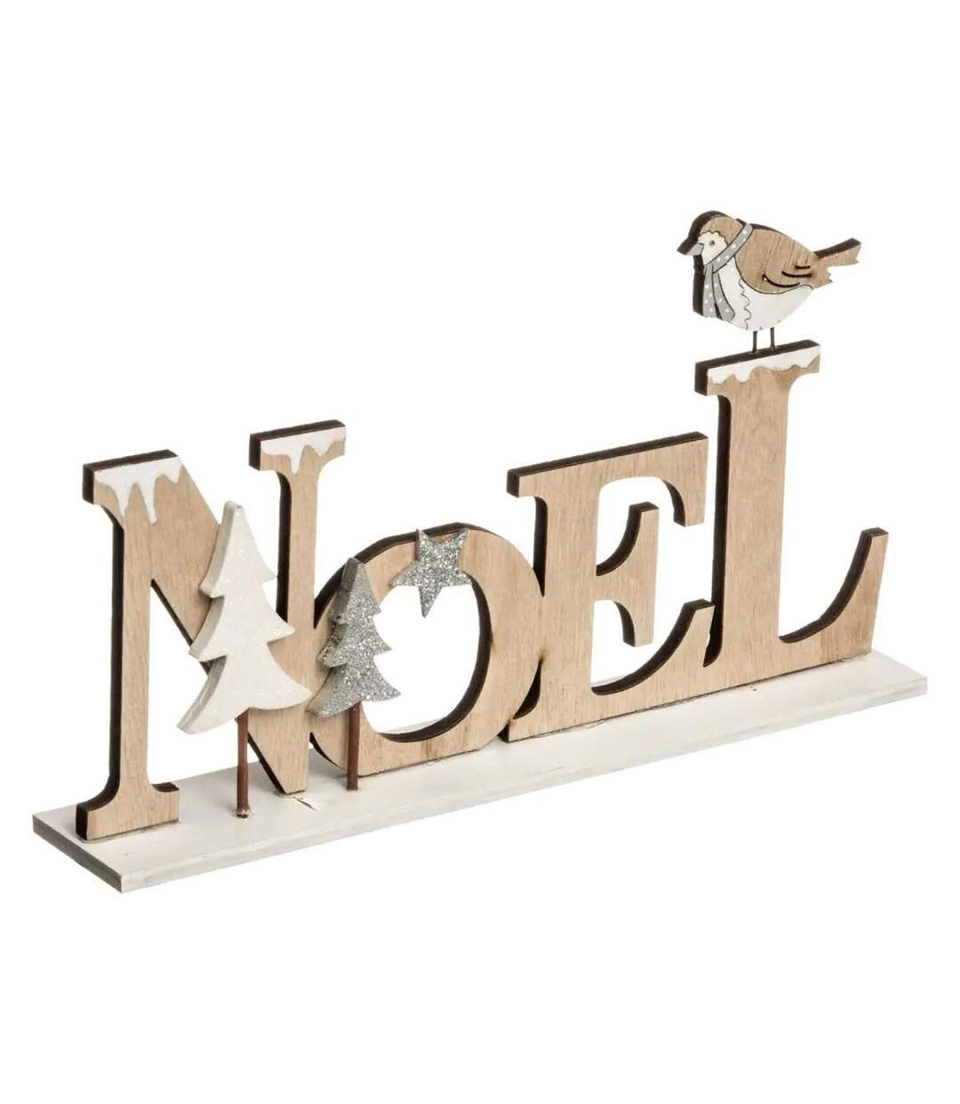 Mot Noël à Poser Marron Glacé 22cm Beige & Blanc-1