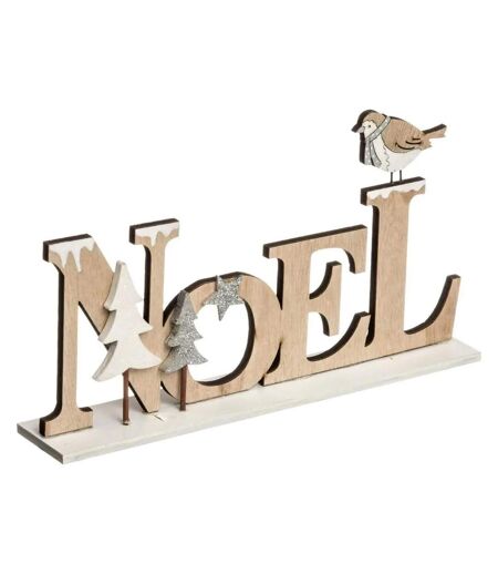Mot Noël à Poser Marron Glacé 22cm Beige & Blanc