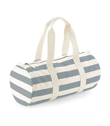 Sac polochon rayé en toile - W688 - beige et gris