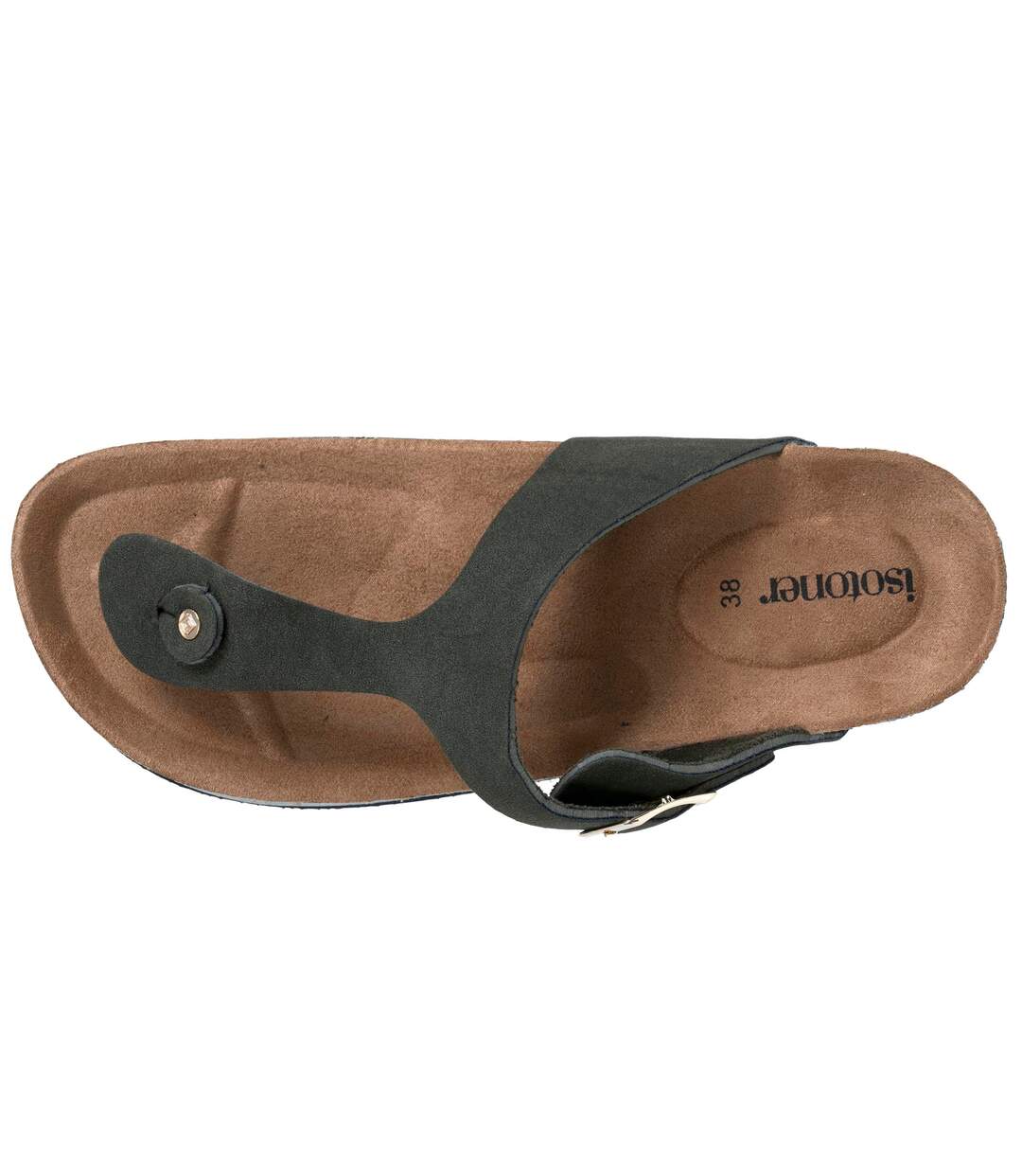 Isotoner Sandales femme à simple bride tong noir, semelle intérieur patch talon ultra confortables-3