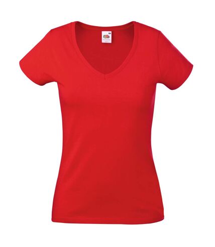 Fruit Of The Loom Ladies Lady-Fit Valueweight V-Neck Short Sleeve T-Shirt (Red)