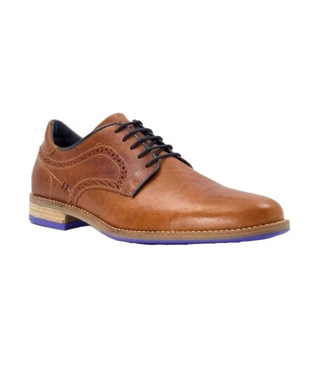 Mens Piped Leather Gibson Shoes Tan Dune London
