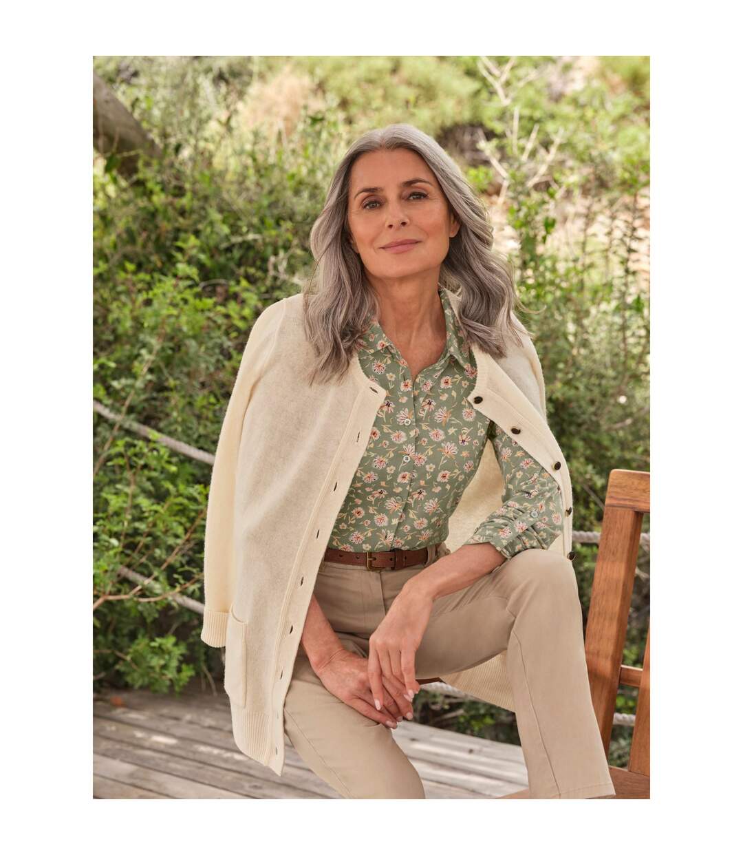 Womens/ladies Lambswool Crew Neck Cardigan Cream WoolOvers-1