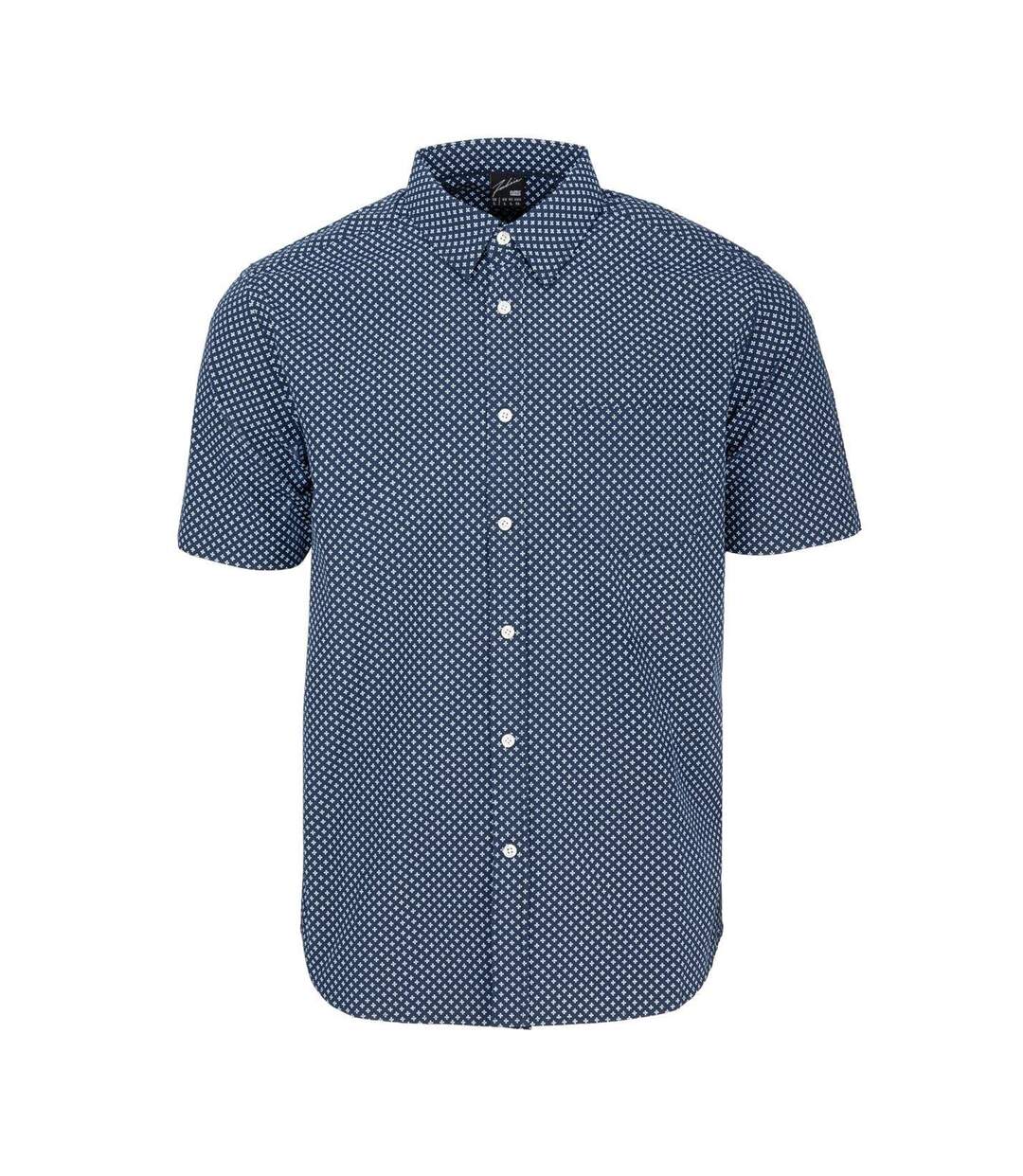 Chemise Manches Courtes Homme Bleu Marine Blanc Fabric-1