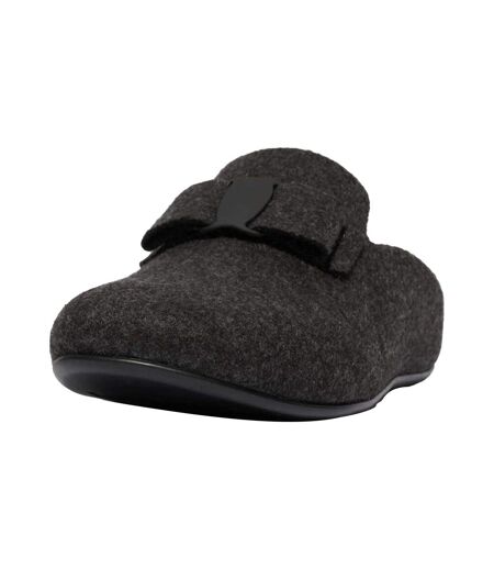 Womens/ladies Chrissie Ii Haus E01 Bow Felt Slippers Black Fit Flop
