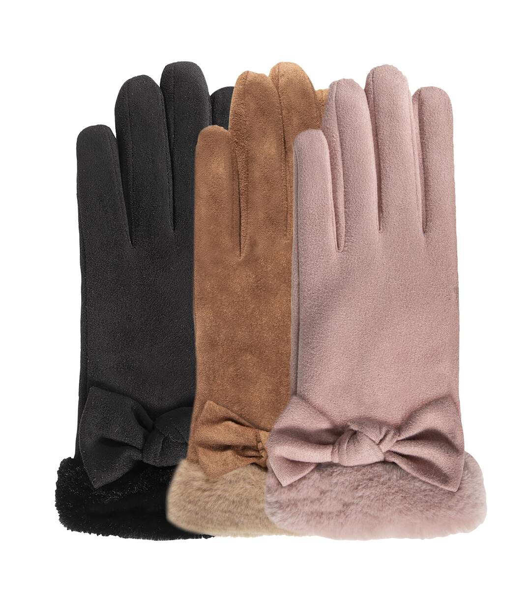 Isotoner Gants femme tactiles, chauds, doublés imitation fourrure, taille unique-2