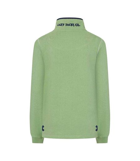 Womens/ladies Button Neck Sweatshirt Grass Green Lazy Jacks
