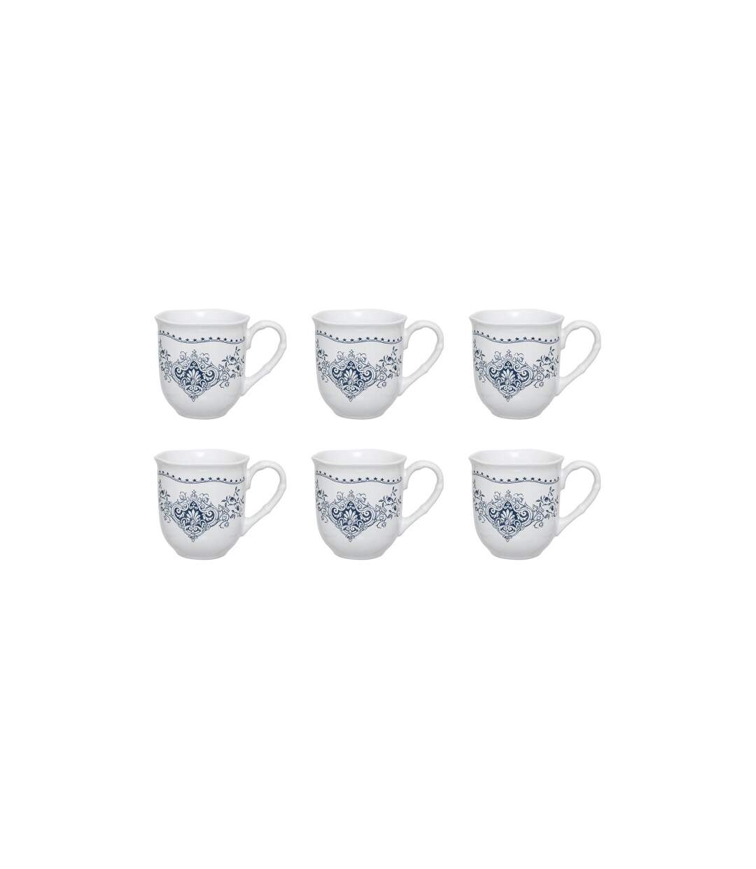 Lot de 6 Mugs en Céramique Little Cottage 32cl Blanc-1