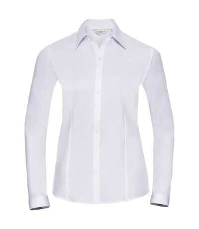 Womens/ladies Herringbone Long-sleeved Shirt White Russell Collection