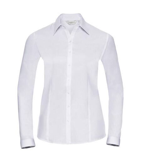 Womens/ladies Herringbone Long-sleeved Shirt White Russell Collection