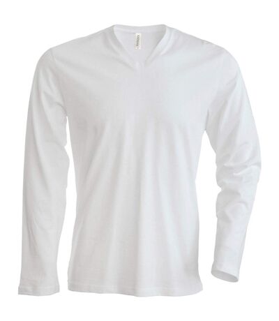 T-shirt à manches longues et col en V coupe cintrée Kariban pour homme (Blanc) - UTRW708