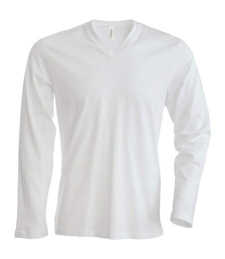 T-shirt à manches longues et col en v coupe cintrée  pour homme blanc Kariban