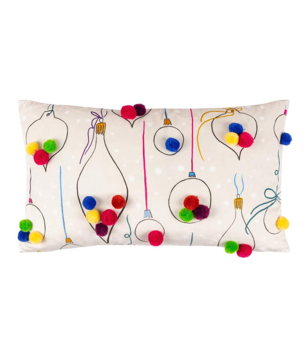 Festive-val pom pom bauble christmas cushion cover 30cm x 50cm multicoloured Heya Home