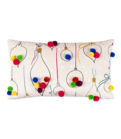 Festive-val pom pom bauble christmas cushion cover 30cm x 50cm multicoloured Heya Home