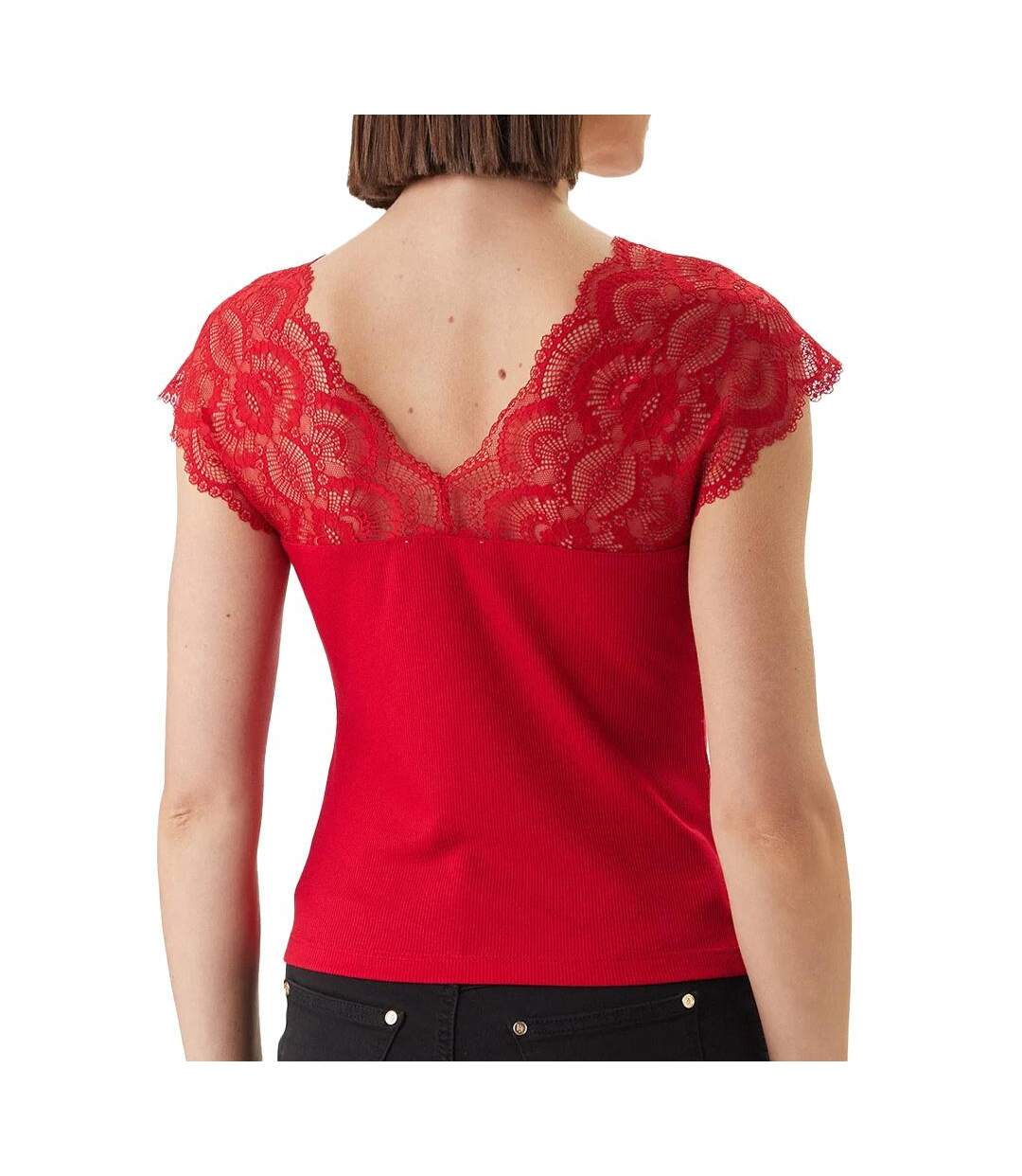 T-Shirt rouge femme morgan dentelle-2