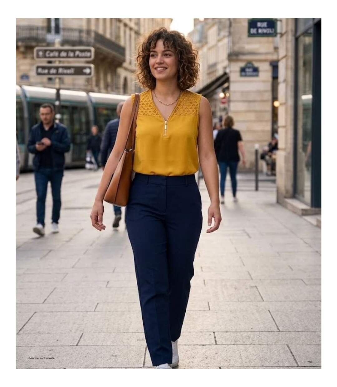 Top sans manches jaune MAYFLOWER CHF3053A en crêpe fluide avec détails dentelle-5