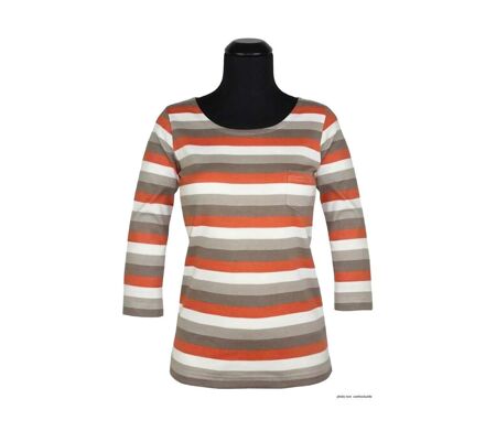 MAYFLOWER DIXIE1 - Tee-shirt manches 3/4 en coton rib : rayures crème, beige, taupe et orange