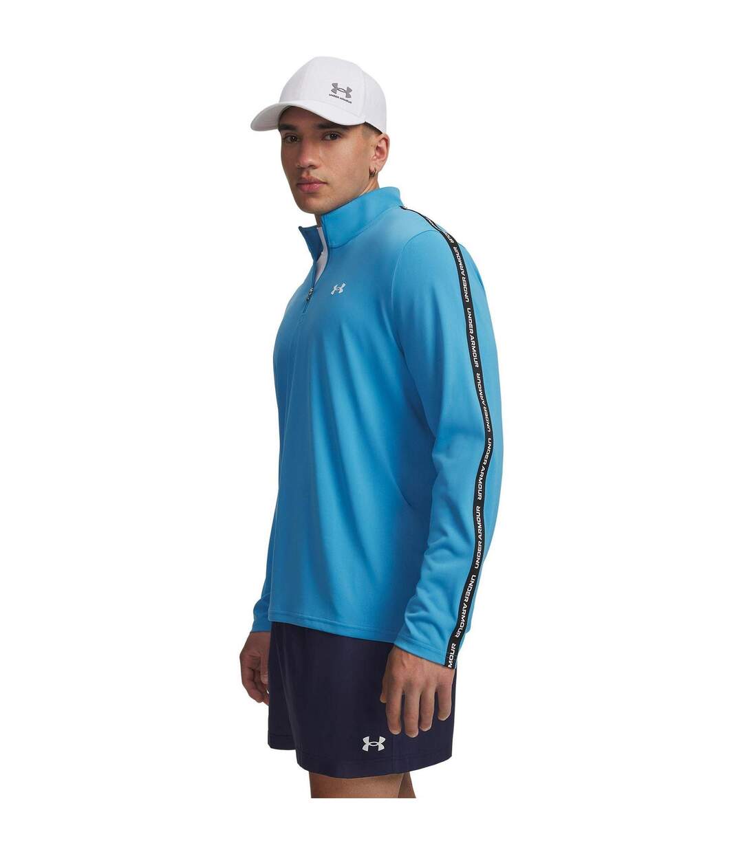 Mens Tech Textured Half Zip Top Ethereal Blue Black Under Armour-1