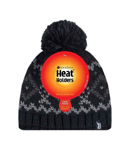 Mens Fleece Lined Thermal Winter Warm Beanie Bobble Hat with Pom Pom